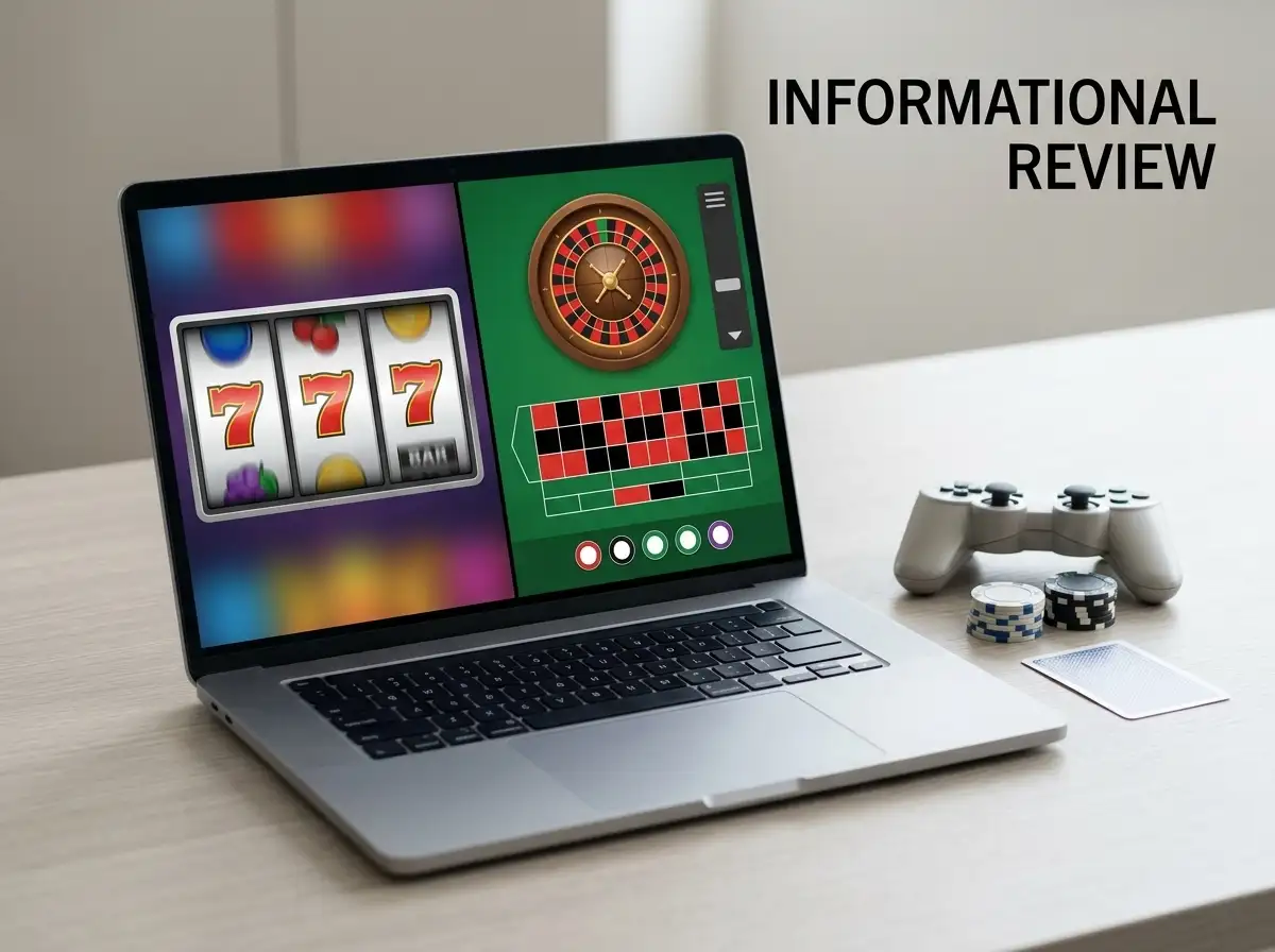 Laptop showing generic slot reels beside a live dealer table interface